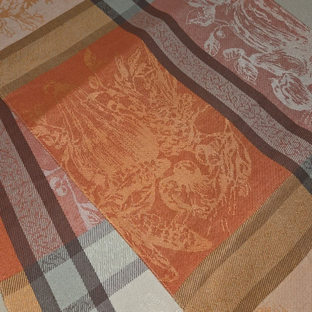 Martha Stewart Fall Pumpkin Table Runner Orange Beige Plaid Textured Decor 14x71